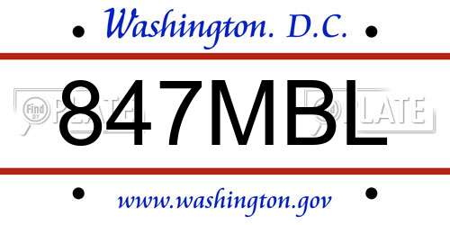 847MBL District Of Columbia License Plate
