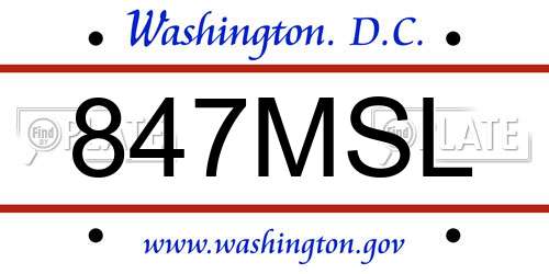 847MSL District Of Columbia License Plate