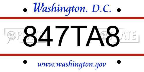 847TA8 District Of Columbia License Plate