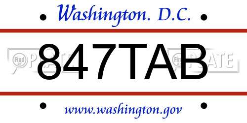 847TAB District Of Columbia License Plate