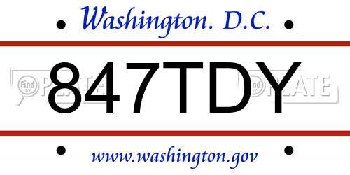847TDY District Of Columbia License Plate