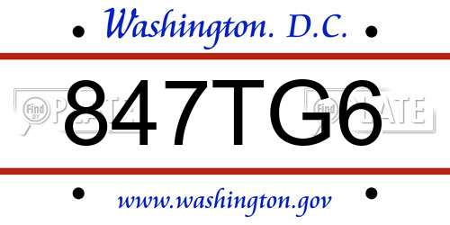 847TG6 District Of Columbia License Plate