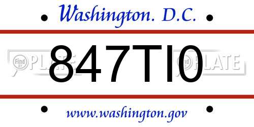847TI0 District Of Columbia License Plate