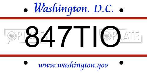 847TIO District Of Columbia License Plate