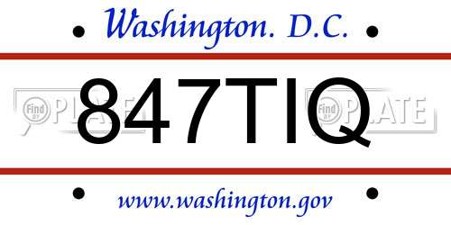 847TIQ District Of Columbia License Plate