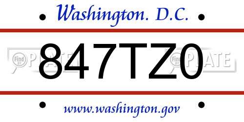 847TZ0 District Of Columbia License Plate