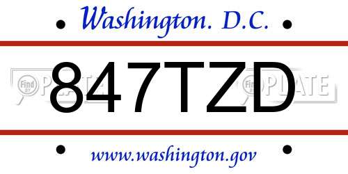 847TZD District Of Columbia License Plate