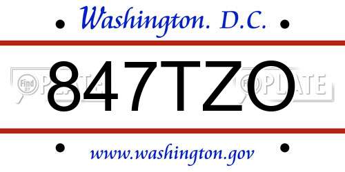 847TZO District Of Columbia License Plate