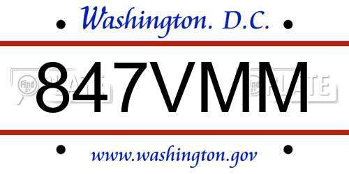 847VMM District Of Columbia License Plate