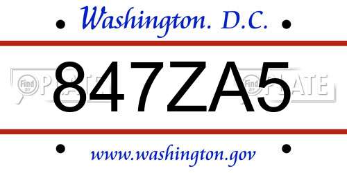 847ZA5 District Of Columbia License Plate