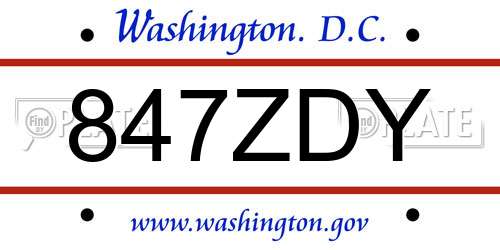 847ZDY District Of Columbia License Plate