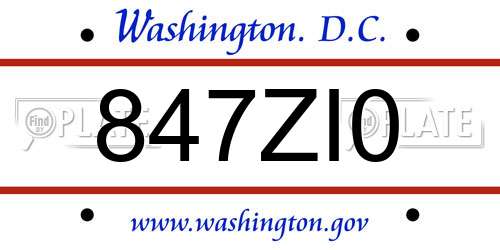 847ZI0 District Of Columbia License Plate