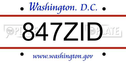 847ZID District Of Columbia License Plate
