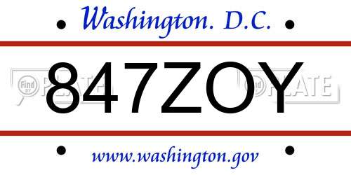847ZOY District Of Columbia License Plate