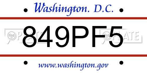 849PF5 District Of Columbia License Plate