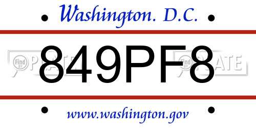 849PF8 District Of Columbia License Plate