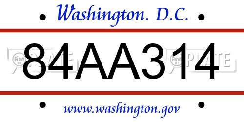 84AA314 District Of Columbia License Plate