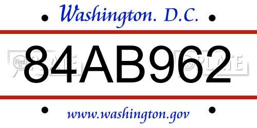84AB962 District Of Columbia License Plate