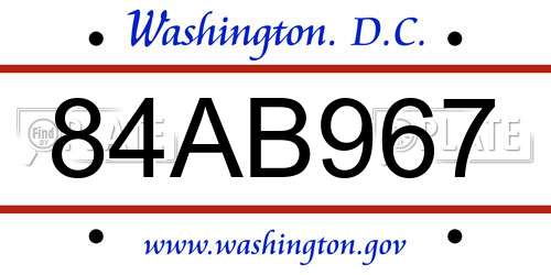 84AB967 District Of Columbia License Plate