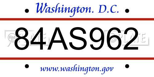 84AS962 District Of Columbia License Plate