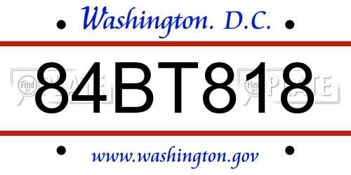 84BT818 District Of Columbia License Plate