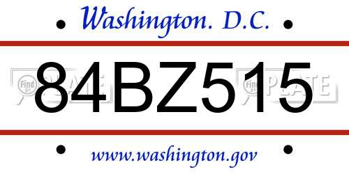 84BZ515 District Of Columbia License Plate