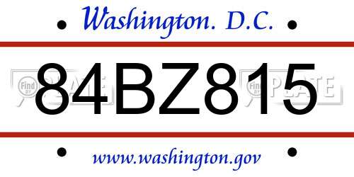 84BZ815 District Of Columbia License Plate