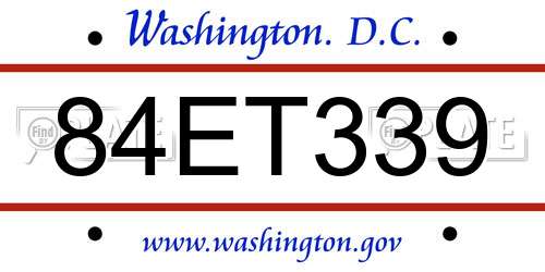 84ET339 District Of Columbia License Plate