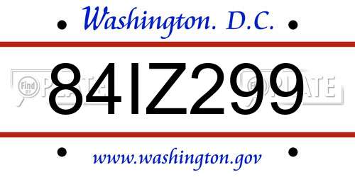 84IZ299 District Of Columbia License Plate