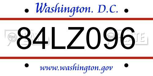 84LZ096 District Of Columbia License Plate