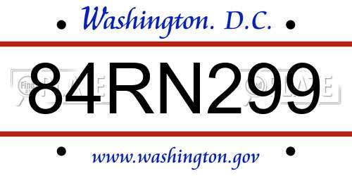 84RN299 District Of Columbia License Plate