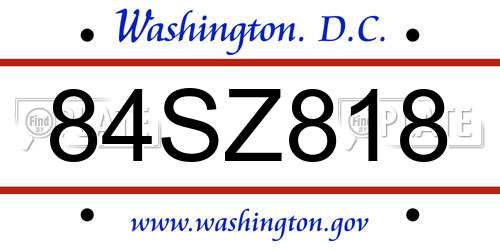 84SZ818 District Of Columbia License Plate