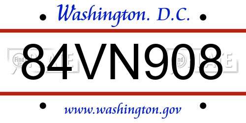 84VN908 District Of Columbia License Plate