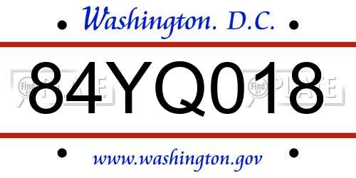84YQ018 District Of Columbia License Plate