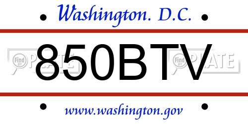 850BTV District Of Columbia License Plate