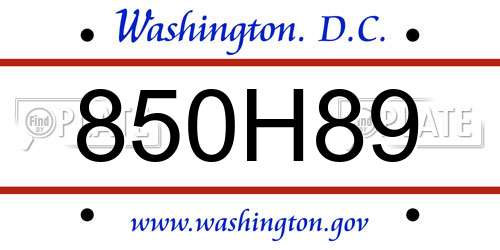 850H89 District Of Columbia License Plate
