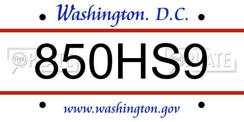 850HS9 District Of Columbia License Plate