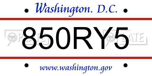 850RY5 District Of Columbia License Plate