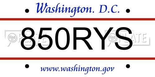 850RYS District Of Columbia License Plate