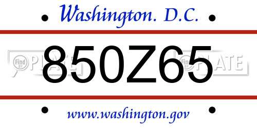 850Z65 District Of Columbia License Plate