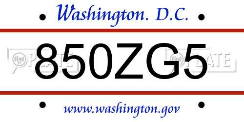 850ZG5 District Of Columbia License Plate