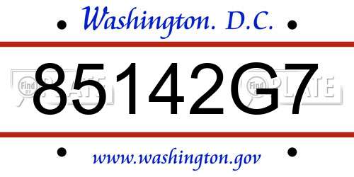 85142G7 District Of Columbia License Plate
