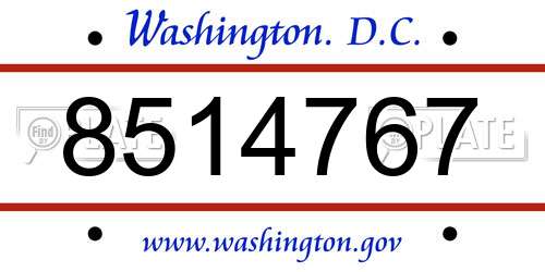 8514767 District Of Columbia License Plate