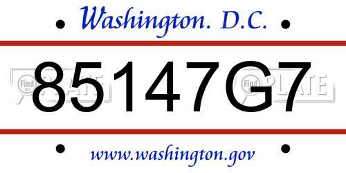 85147G7 District Of Columbia License Plate