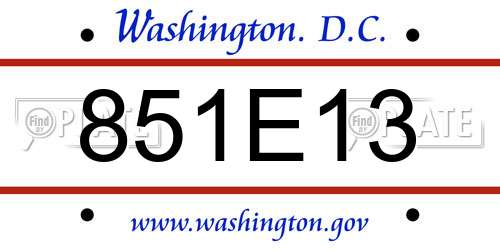 851E13 District Of Columbia License Plate