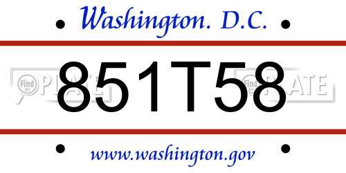 851T58 District Of Columbia License Plate