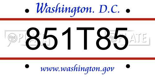 851T85 District Of Columbia License Plate