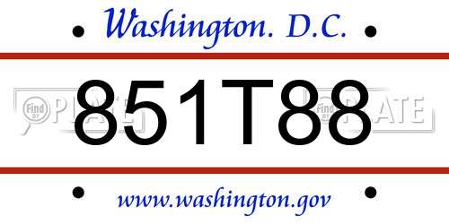 851T88 District Of Columbia License Plate