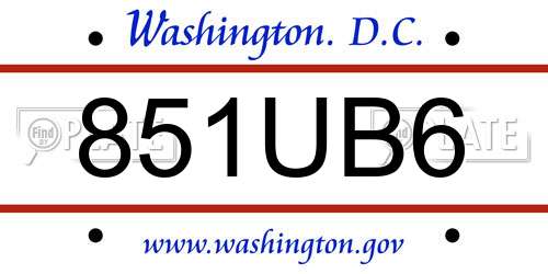 851UB6 District Of Columbia License Plate