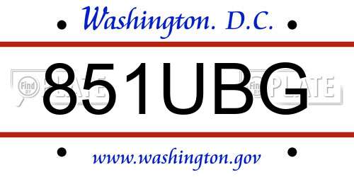851UBG District Of Columbia License Plate